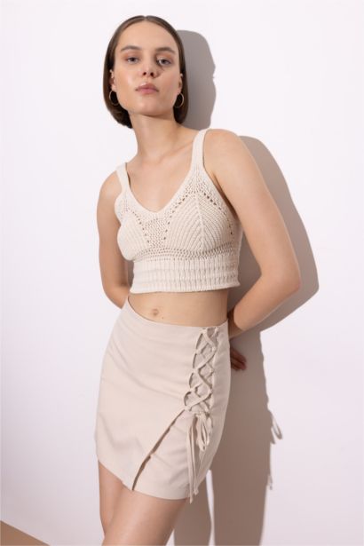 Regular Fit Linen Blended High Waist Shorts