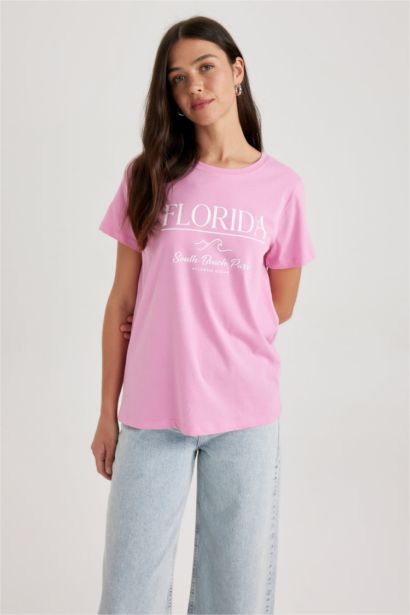 تيشيرت قطن قصة عادية برقبة مستديرة نص كم