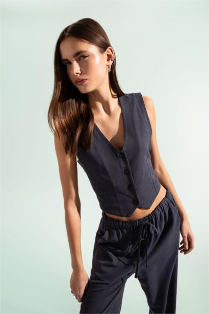 Veste Blazer Lin Mélangé Coupe Régulière