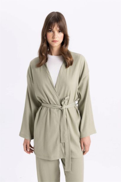 Relax Fit Shawl Collar Wrap Kimono