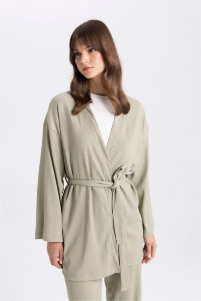 Relax Fit Shawl Collar Wrap Kimono