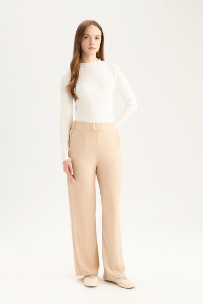 Relax Fit Elastic Waist Basic Crepe Trousers