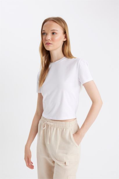 Fitted Crew Neck Basic Short Sleeve T-Shirt