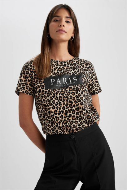 تيشيرت قطن بطباعة الحيوانات قصة عادية