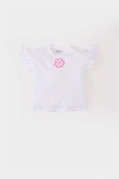 Baby Girl Crew Neck Floral Short Sleeve T-Shirt