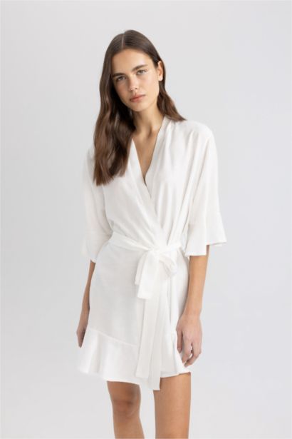 Bridal White Satin Belted Dressing Gown