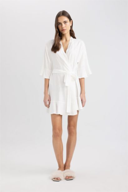 Bridal White Satin Belted Dressing Gown