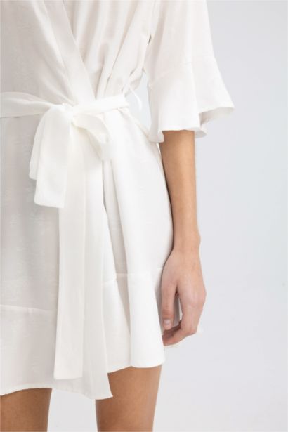 Bridal White Satin Belted Dressing Gown