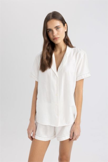 Regular Fit Pajama Collar Satin Casual Top