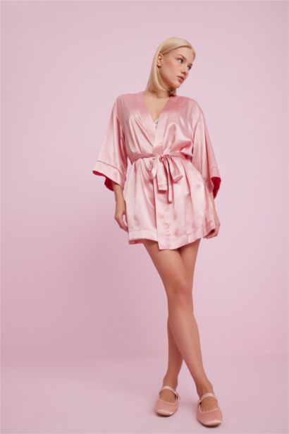 Fall in Love Relax Fit Wrap Neck Satin Robe