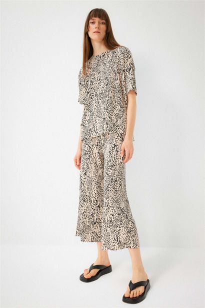 Pantalon midi large imprimé Léopard à Taille normale