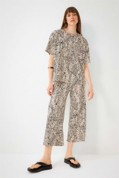 Pantalon midi large imprimé Léopard à Taille normale