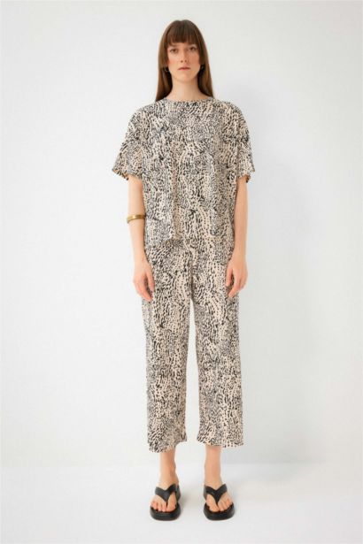 Pantalon midi large imprimé Léopard à Taille normale