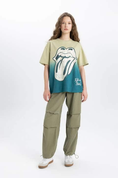 Rolling Stones Oversize Fit Bisiklet Yaka Baskılı Kısa Kollu Tişört