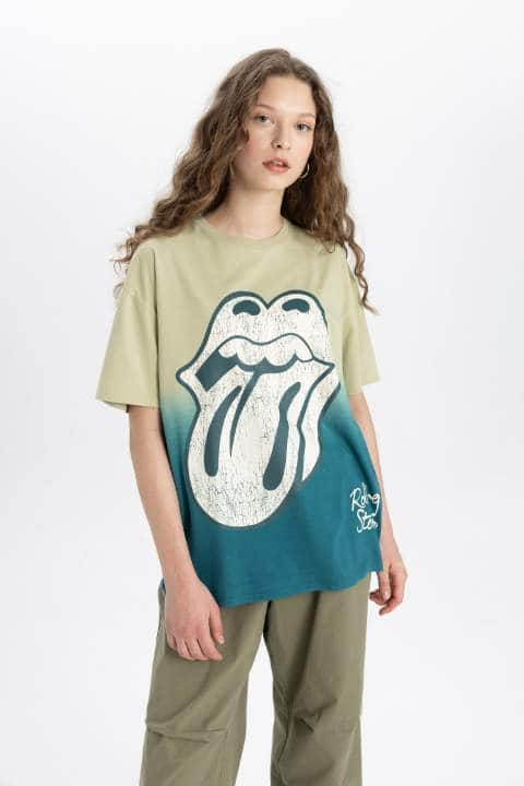 Rolling Stones Oversize Fit Bisiklet Yaka Baskılı Kısa Kollu Tişört