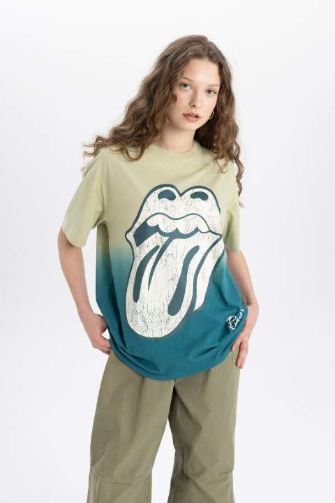 Rolling Stones Oversize Fit Bisiklet Yaka Baskılı Kısa Kollu Tişört