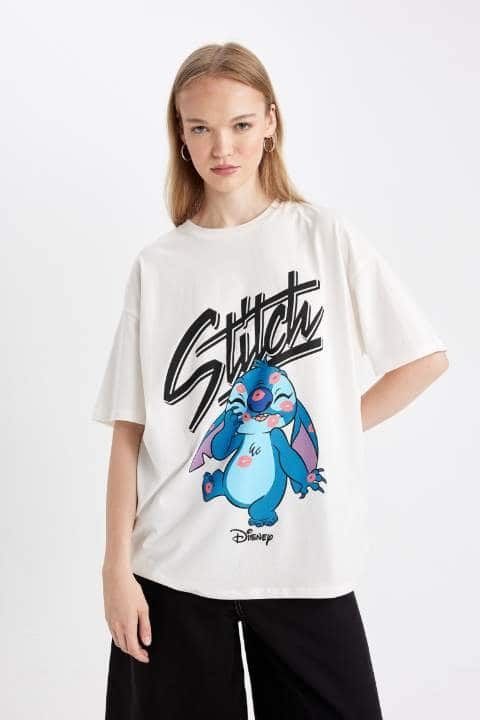 Coool Disney Lilo & Stitch Oversize Fit Bisiklet Yaka Baskılı Kısa Kollu Tişört