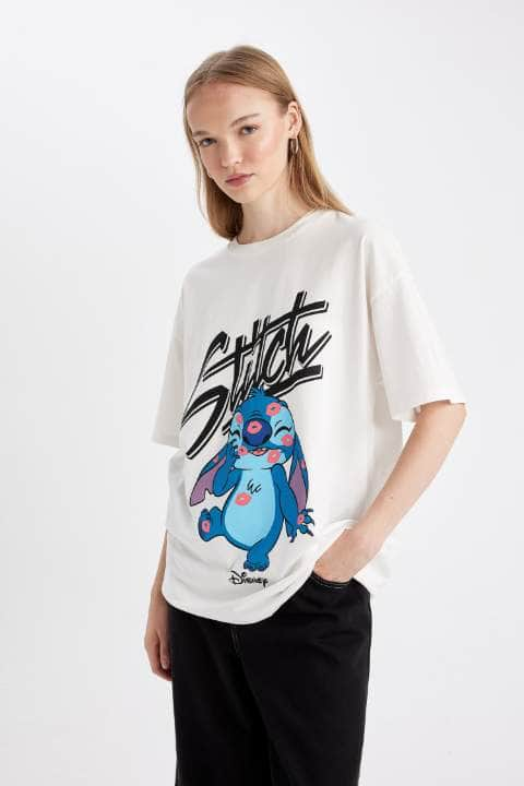 Coool Disney Lilo & Stitch Oversize Fit Bisiklet Yaka Baskılı Kısa Kollu Tişört