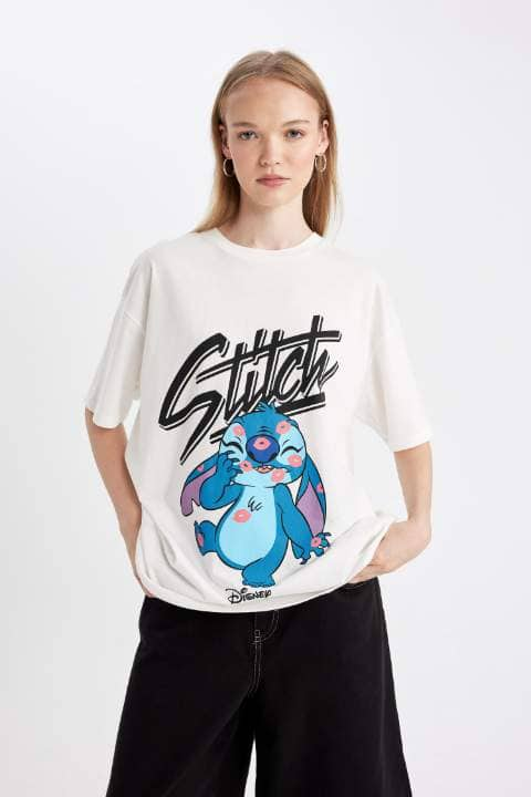 Coool Disney Lilo & Stitch Oversize Fit Bisiklet Yaka Baskılı Kısa Kollu Tişört