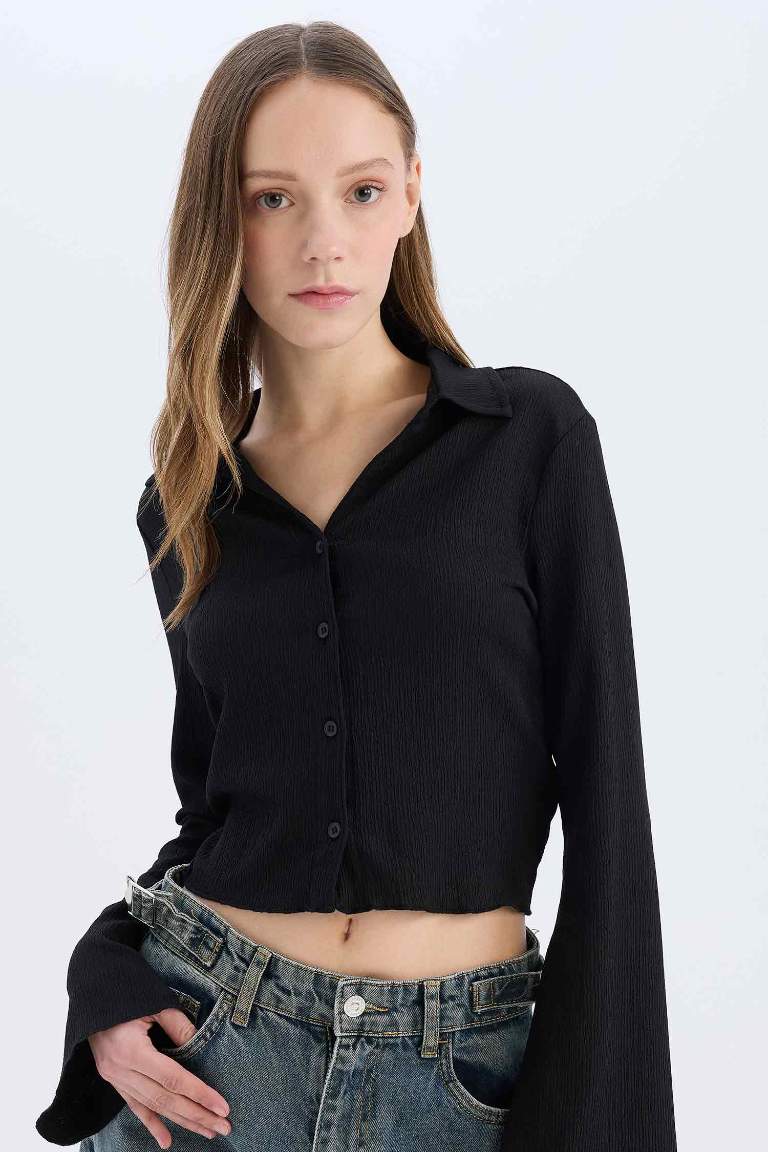 Fitted Basic Crepe Long Sleeve Shirt