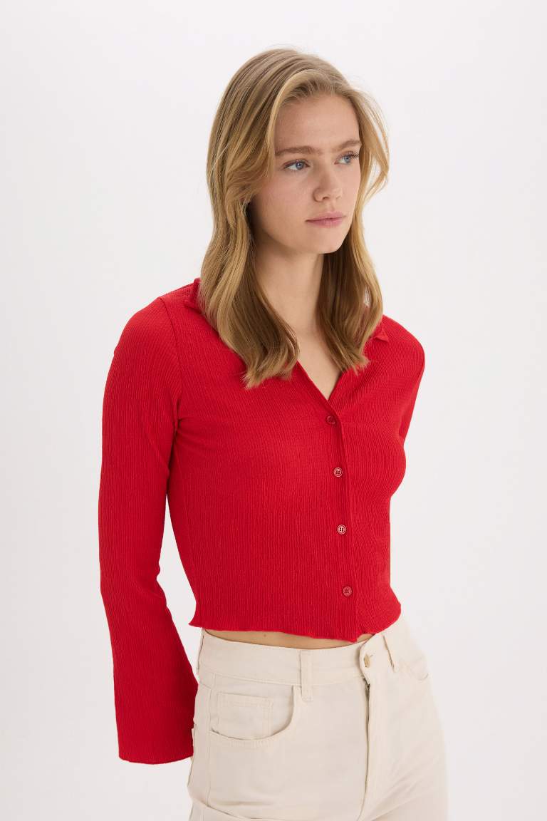 Fitted Crepe Long Sleeve Shirt