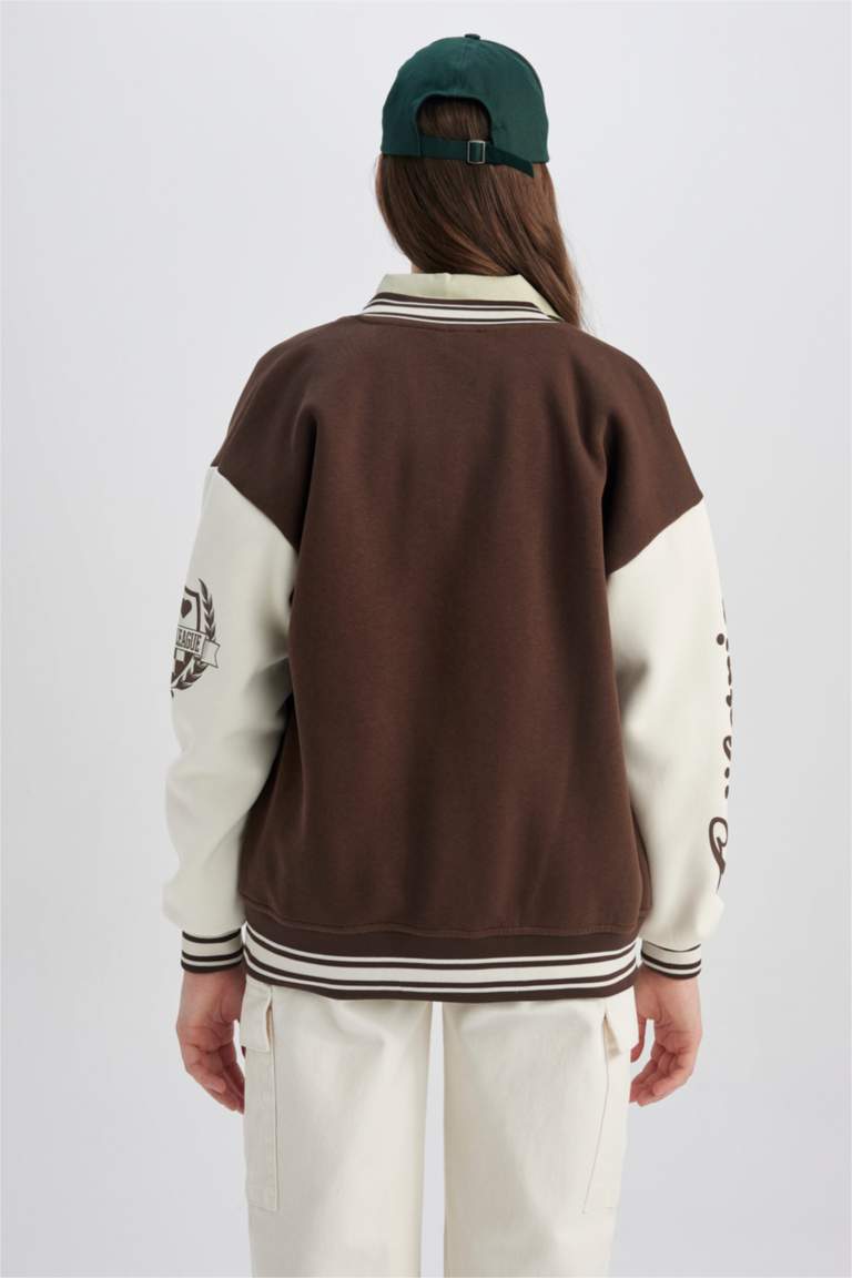 Oversize Fit College Collar Bomber Jacket