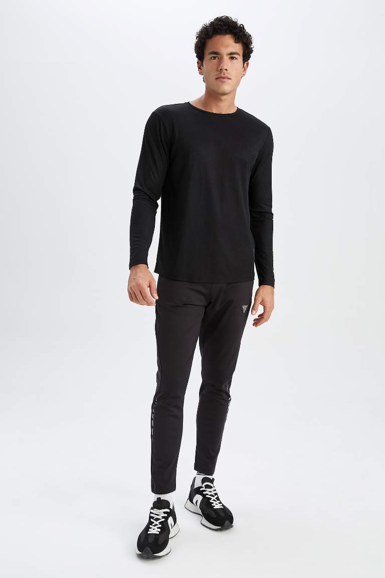 DeFactoFit Slim Fit Bisiklet Yaka Uzun Kollu Sporcu Ağır Kumaş Tişört