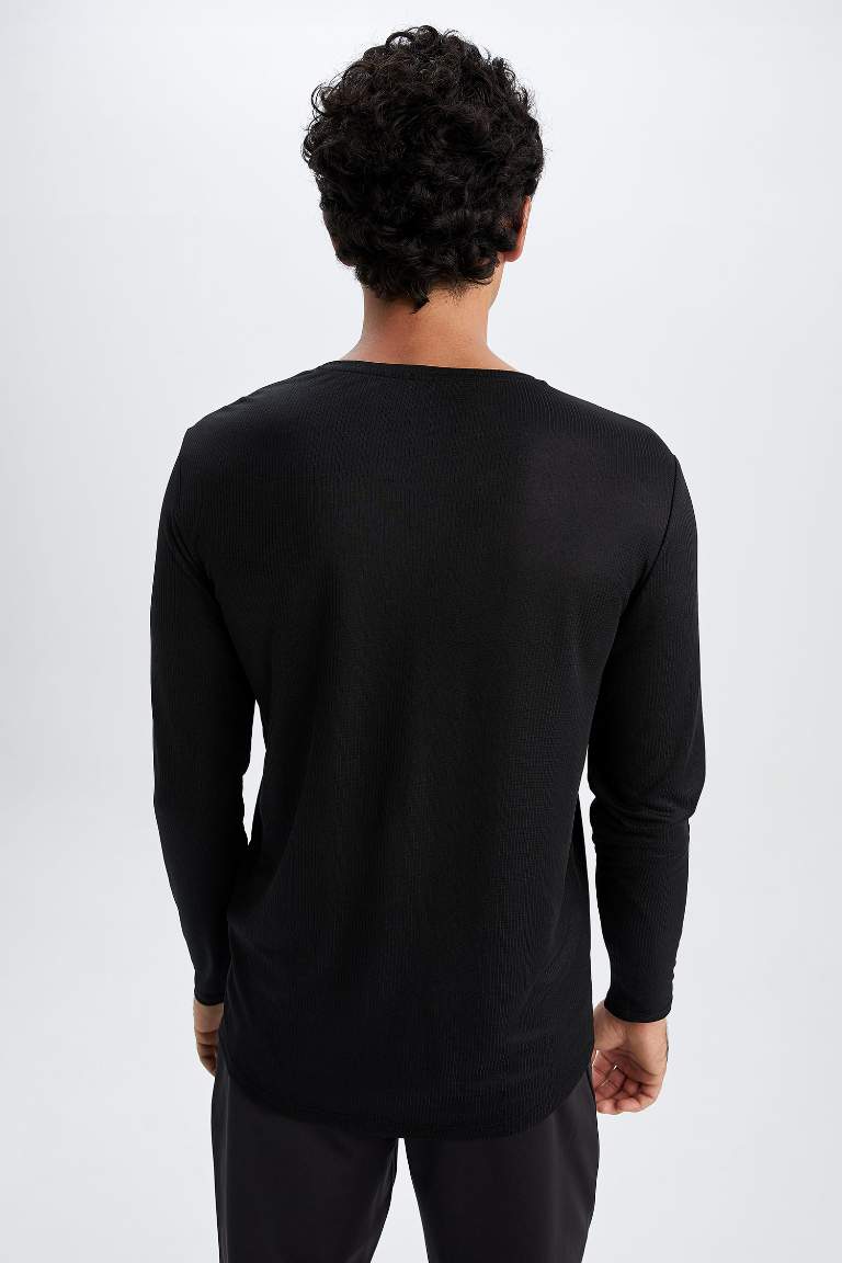 DeFactoFit Slim Fit Bisiklet Yaka Uzun Kollu Sporcu Ağır Kumaş Tişört