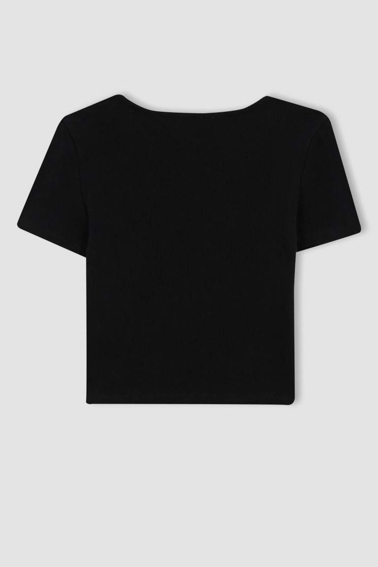 Fitted U Yaka Basic Kısa Kollu Crop Tişört