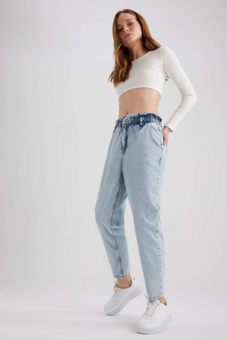 Paperbag Jean Crop Fit Cotton Trousers
