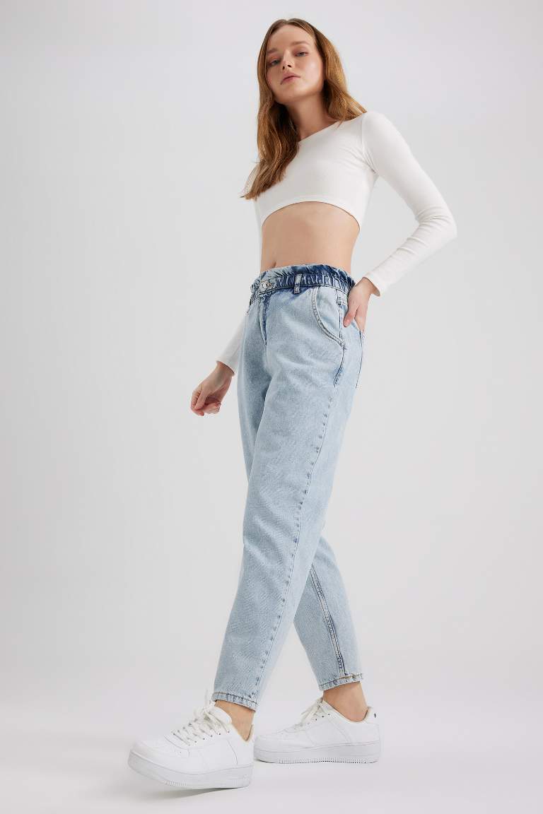 Paperbag Jean Crop Fit Cotton Trousers