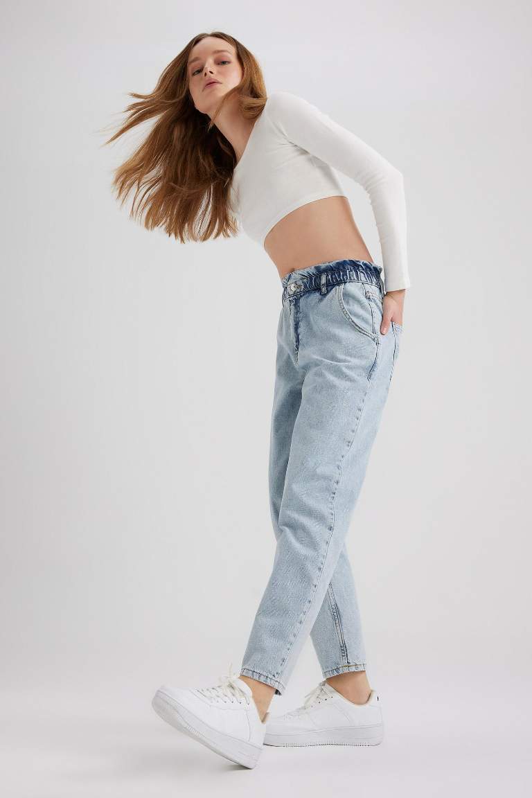 Paperbag Jean Crop Fit Cotton Trousers