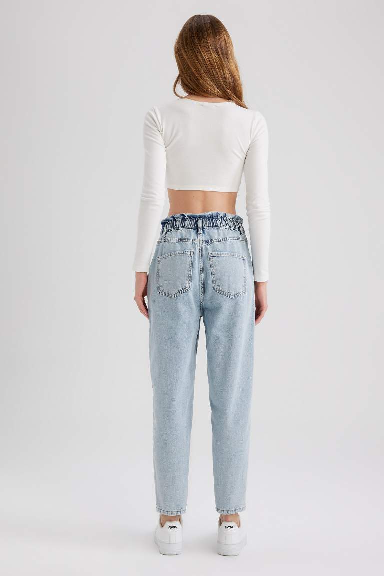 Paperbag Jean Crop Fit Cotton Trousers