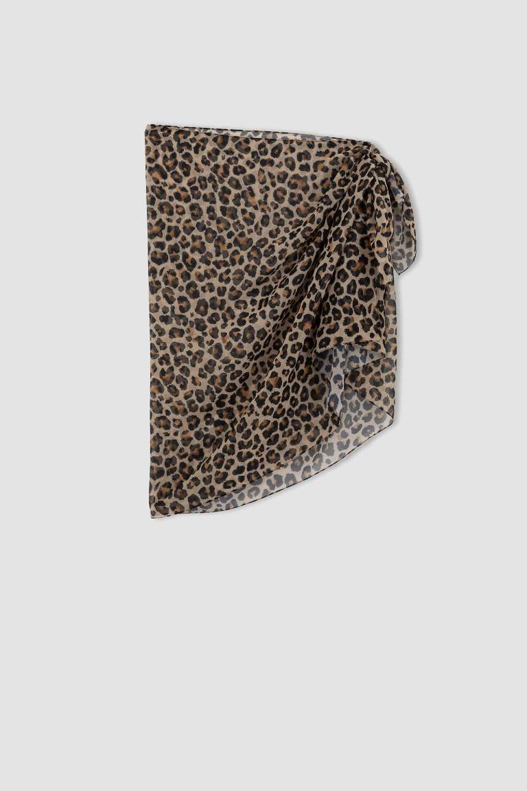 Fall in Love Regular Fit Leopard Patterned Chiffon Pareo with Waist Tie