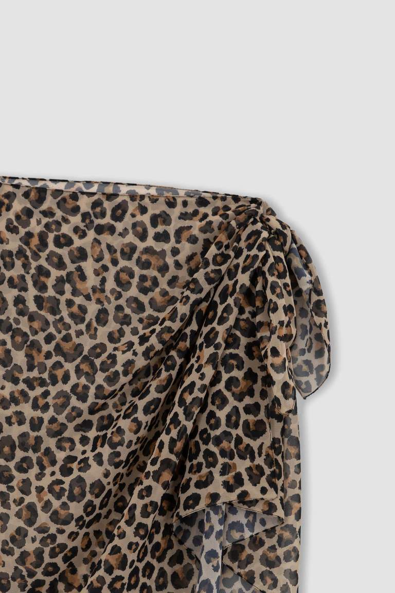 Fall in Love Regular Fit Leopard Patterned Chiffon Pareo with Waist Tie