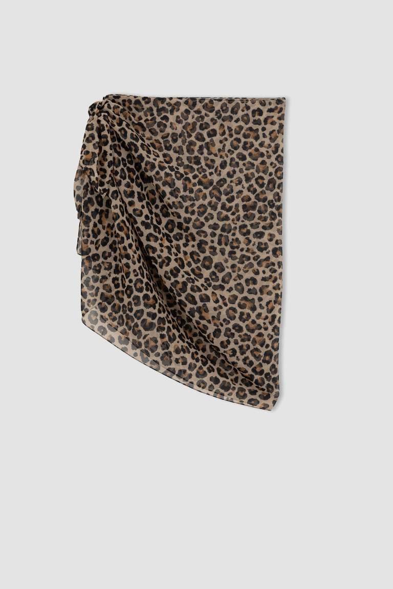 Fall in Love Regular Fit Leopard Patterned Chiffon Pareo with Waist Tie