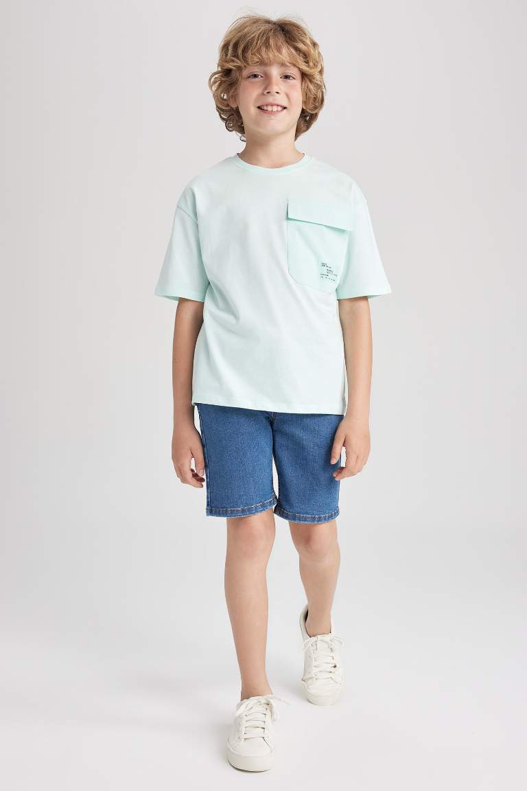 Boy Oversize Fit Crew Neck Pocket Printed Short Sleeve T-Shirt