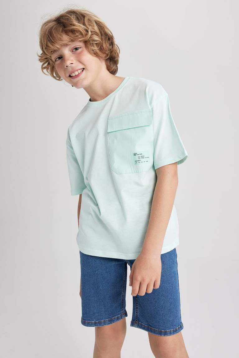 Boy Oversize Fit Crew Neck Pocket Printed Short Sleeve T-Shirt