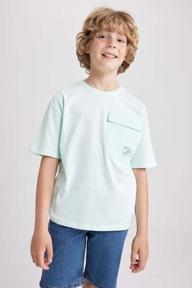 Boy Oversize Fit Crew Neck Pocket Printed Short Sleeve T-Shirt