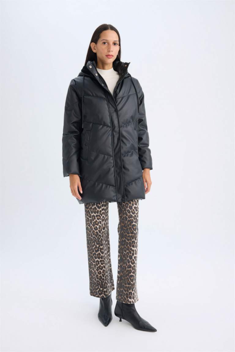 Su İtici Uzun Şişme Mont Parka Isı Yalıtımlı Kapitoneli Kapüşonlu Puffer