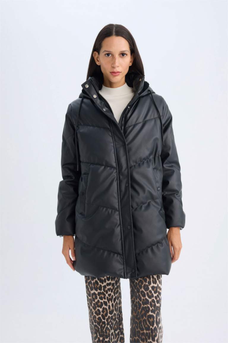 Su İtici Uzun Şişme Mont Parka Isı Yalıtımlı Kapitoneli Kapüşonlu Puffer