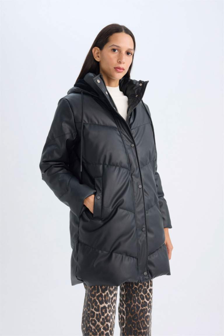 Su İtici Uzun Şişme Mont Parka Isı Yalıtımlı Kapitoneli Kapüşonlu Puffer