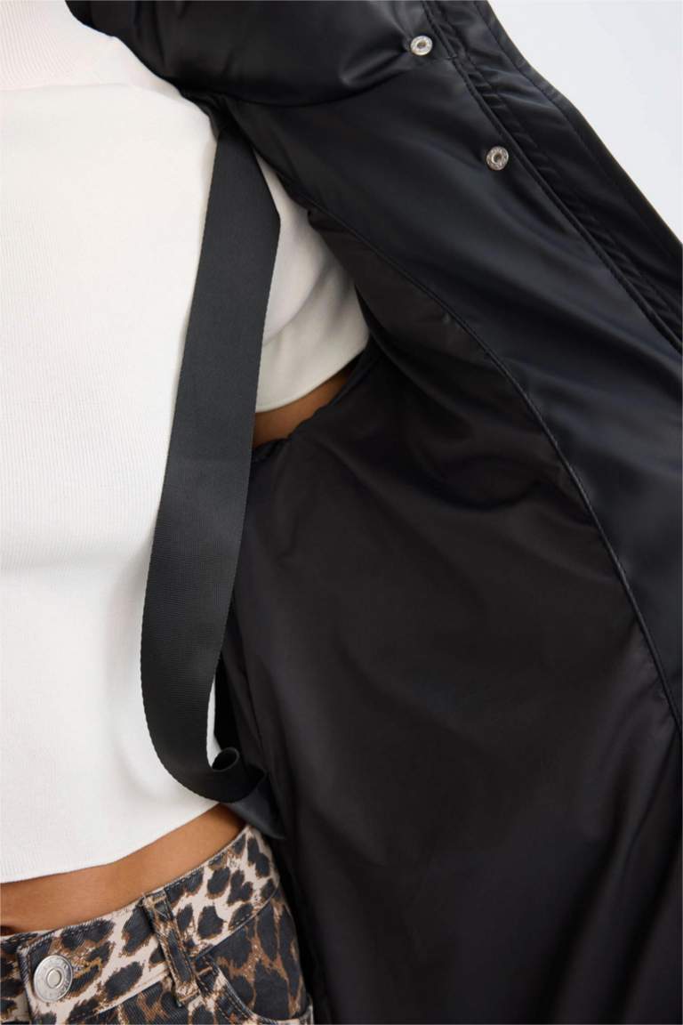 Su İtici Uzun Şişme Mont Parka Isı Yalıtımlı Kapitoneli Kapüşonlu Puffer