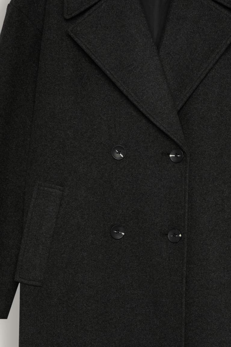 Oversize Geniş Kalıp Ceket Yaka Düğmeli Uzun Kaşe Kaban