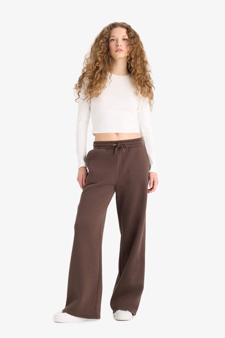 Straight Fit Thick Sweatshirt Fabric Regular Hem Trousers