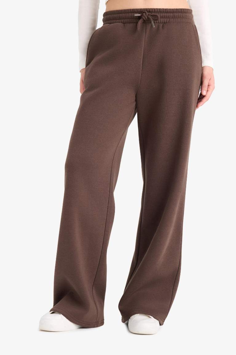 Straight Fit Thick Sweatshirt Fabric Regular Hem Trousers
