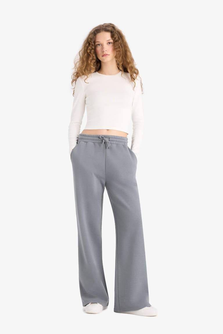 Straight Fit Thick Sweatshirt Fabric Regular Hem Trousers
