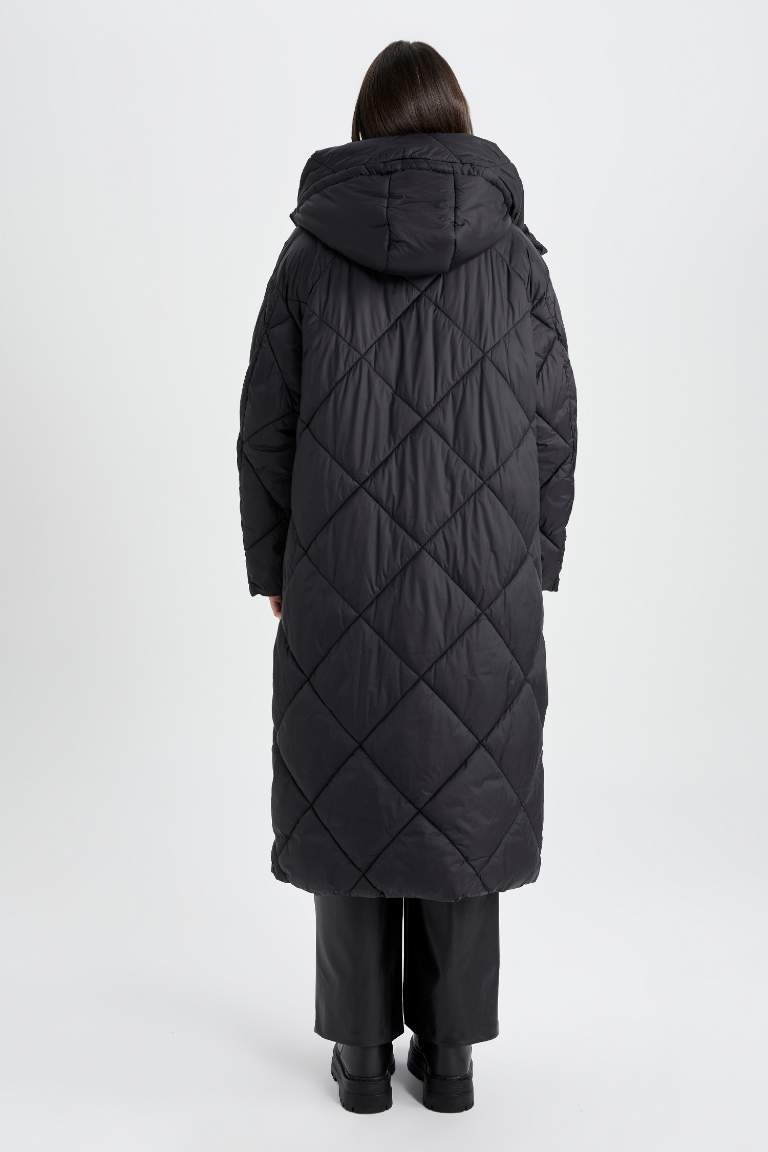 Black WOMAN Waterproof Quilted Hooded Long Thin Puffer Jacket 2793643 ...