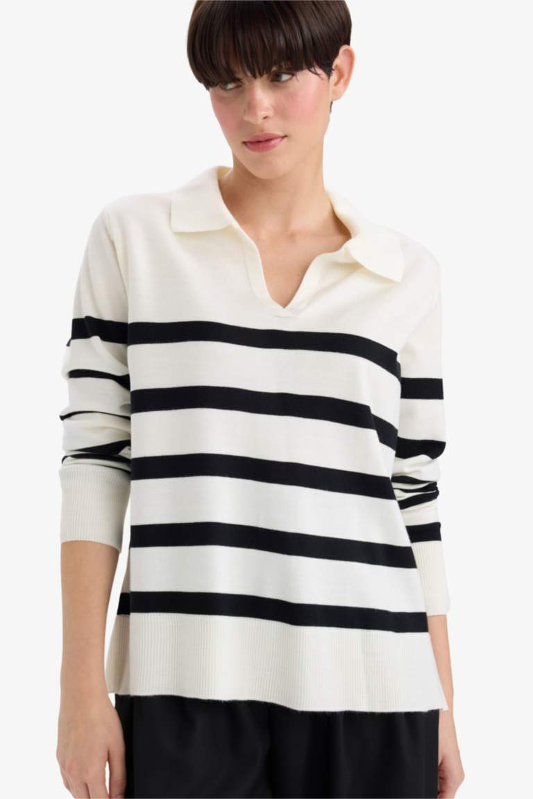 Pull col polo rayé Coupe régulière