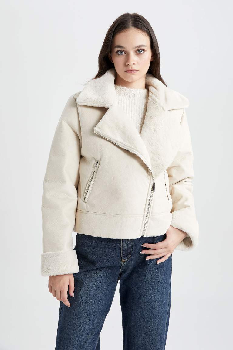 Waterproof Faux Fur Lined Suede Faux Leather Jacket